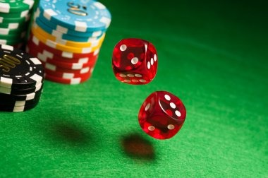 Blackjack table with dealer and player cards